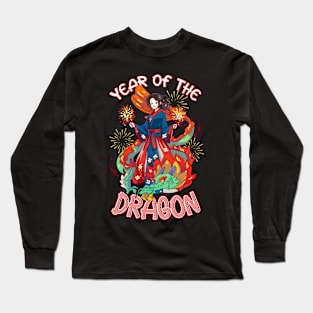 Chinese New Year 2024 Year of The Dragon Fireworks Long Sleeve T-Shirt